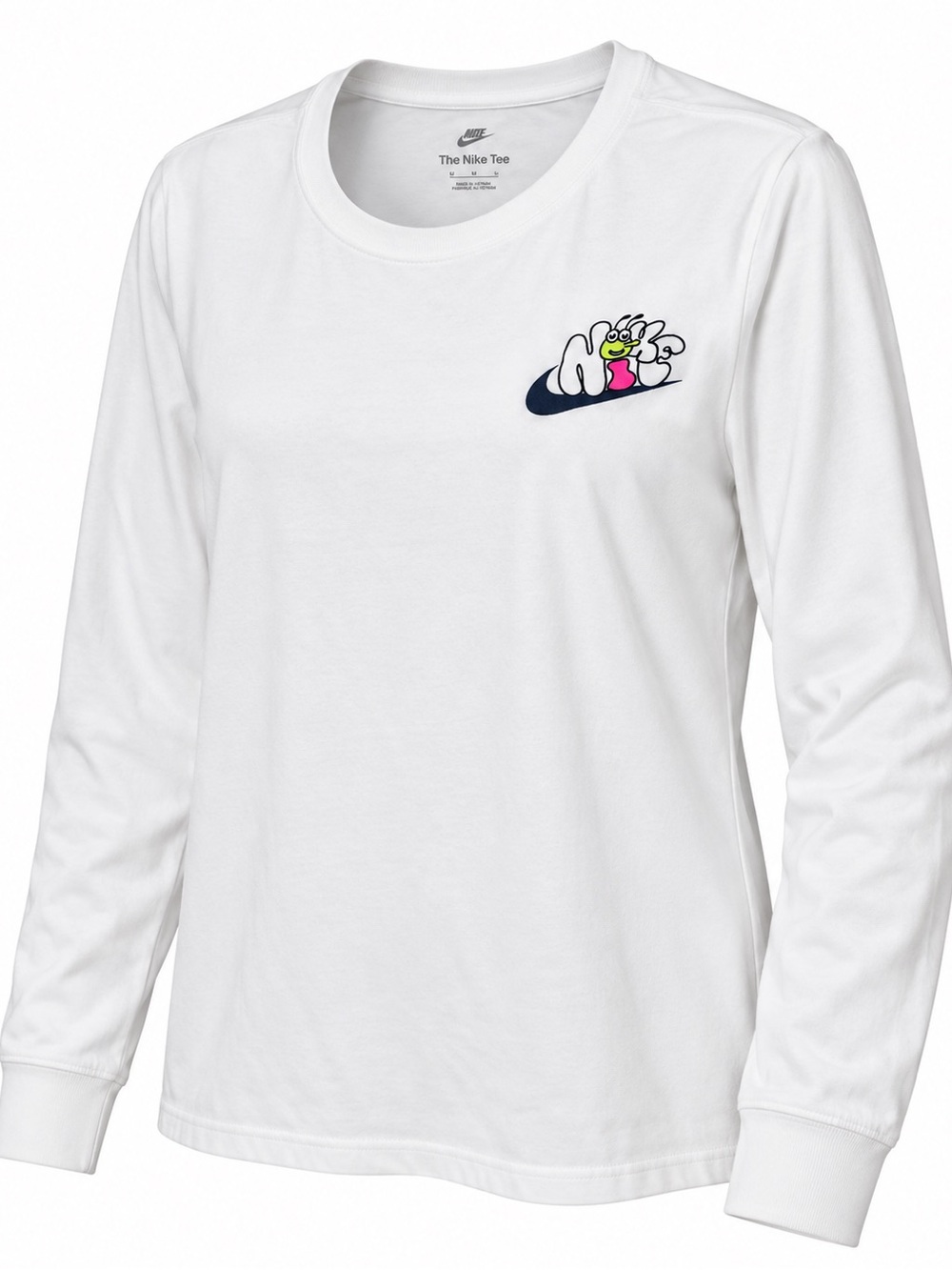 Nike White Long-Sleeve Tee with Colorful Mini Graphic